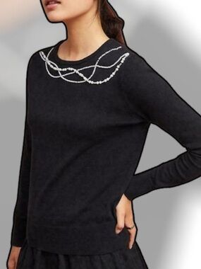 Anthropologie FIELD FLOWER Pearl Accent Crew Neck Sweater S